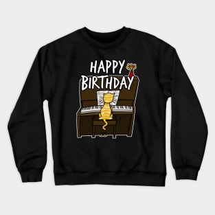 Happy Birthday Cat Playing Piano Doodle Crewneck Sweatshirt